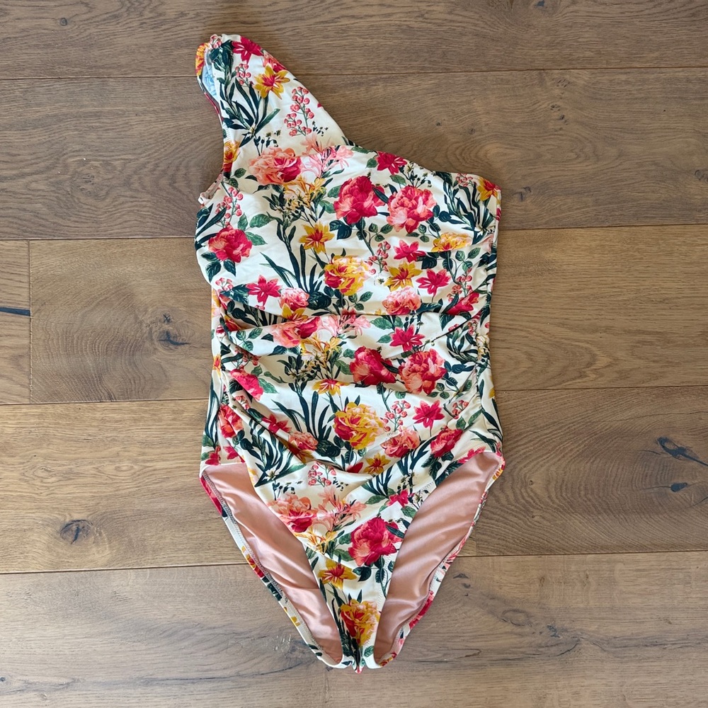 J. Crew Long torso Ruched One-shoulder Swimsuit Multi